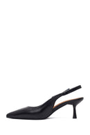 Woman Black Open-Back Heeled Leather Shoes | Derimod