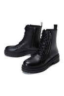 Women's Black Zippered Leather Boots | Derimod