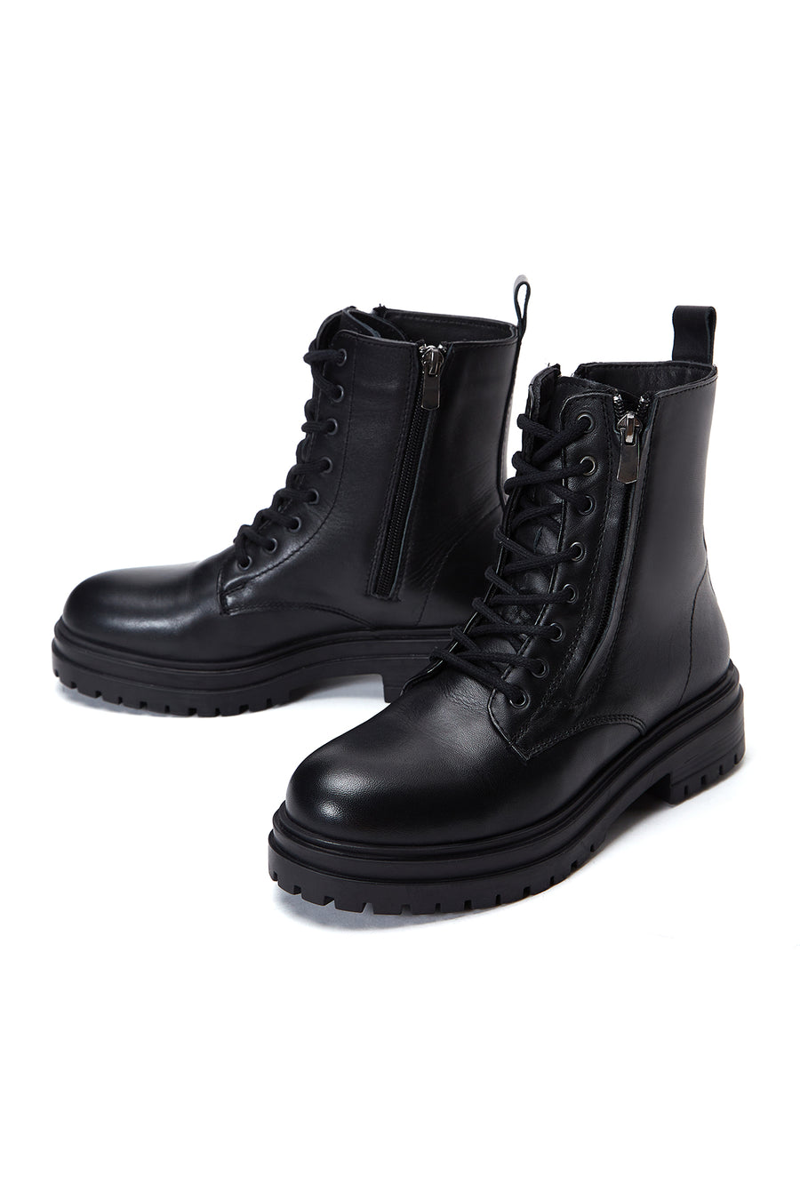 Women's Black Zippered Leather Boots