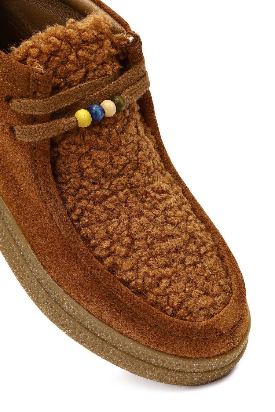 Women's Tan Lace-Up Thick Sole Suede Leather Teddy Boot