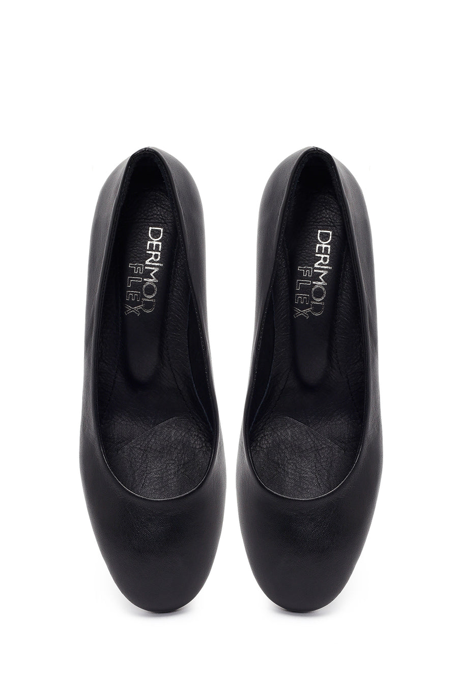 Women's Black Short Thick-Heeled Leather Shoes