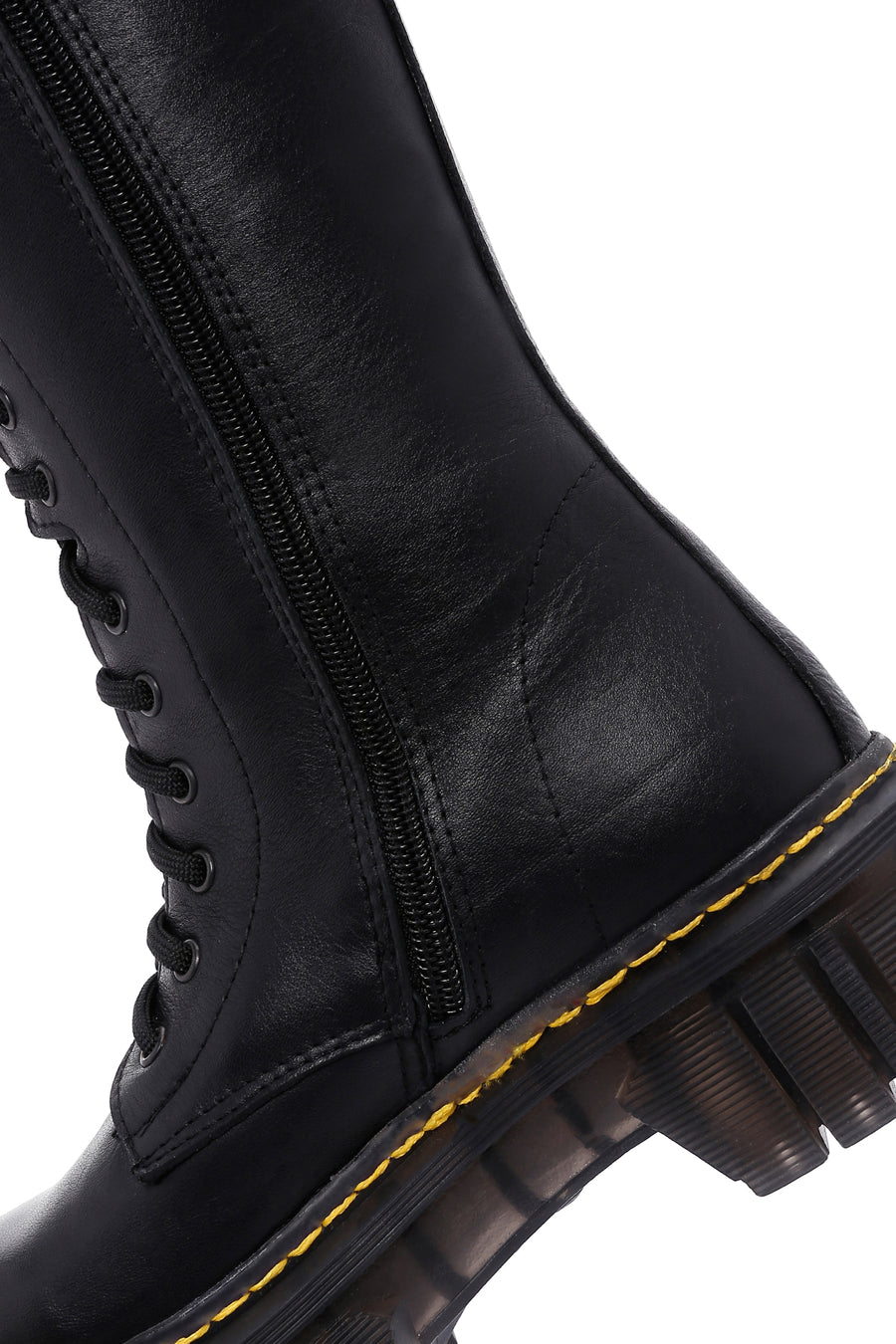 Women's Black Zippered Thick Soled Casual Leather Boots