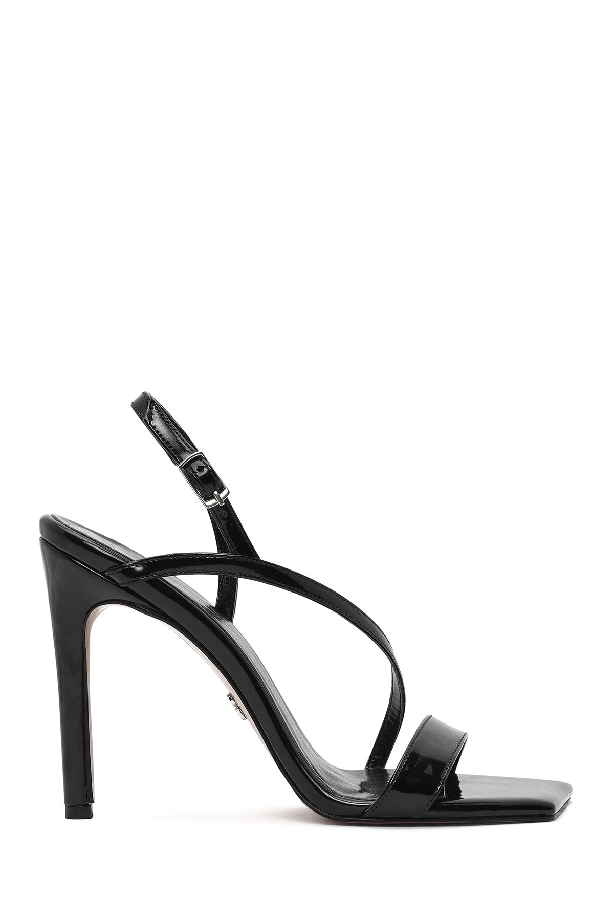 Women's Black Ankle Buckle High Thin Heel Patent Leather Sandals 25SFE391216 | Derimod
