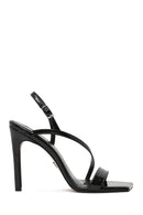 Women's Black Ankle Buckle High Thin Heel Patent Leather Sandals | Derimod