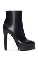 Women's Black Leather Plaftorm High Heeled Boots | Derimod