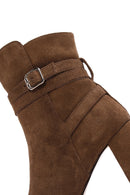 Women's Tan Suede Leather Heeled Boots | Derimod