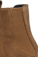 Geox Women's Tan D Texica Chunky Heel Suede Leather Chelsea Boots | Derimod