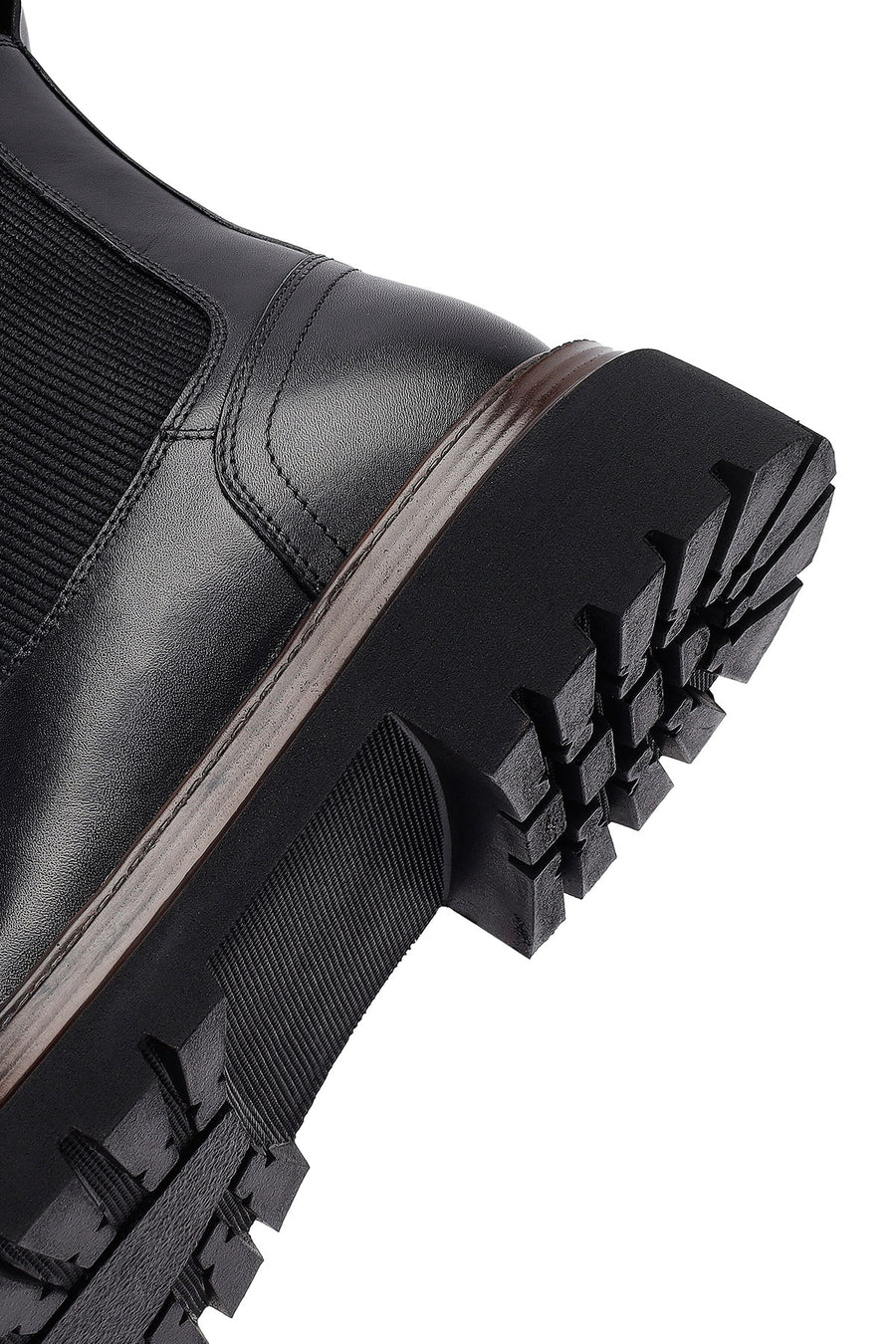 Male Black Thick-Soled Leather Chelsea Boots