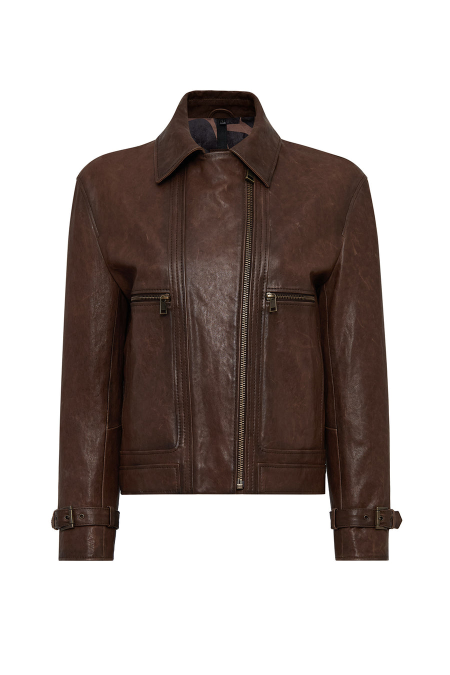 Paloma Women's Brown Double-Breasted Collar Oversize Leather Coat
