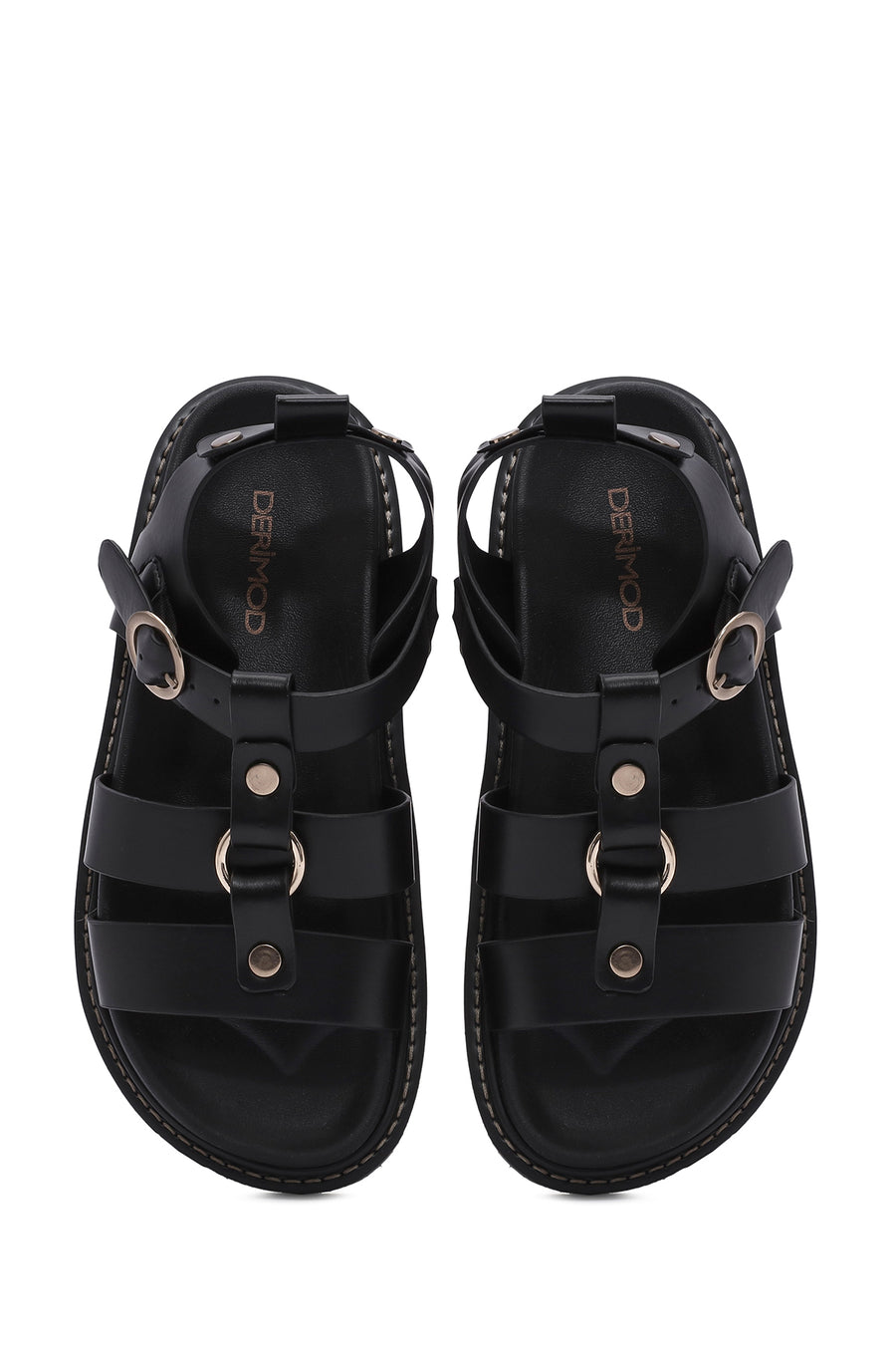 Women's Black Ankle Strap Thick Soled Sandals