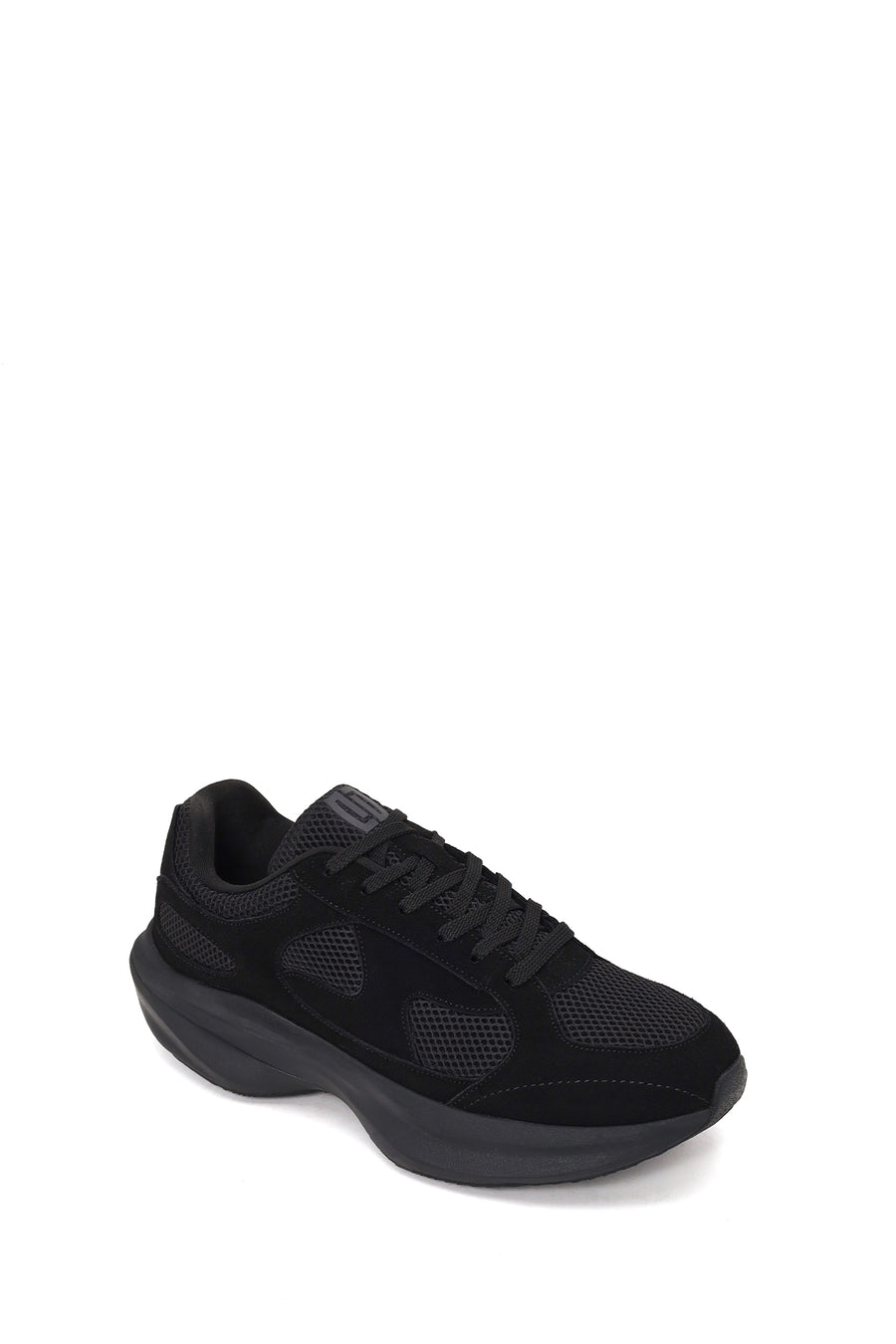 Erkek Siyah Bağcıklı Kalın Tabanlı Kumaş Sneaker
