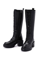 Women's Black Zipper Heeled Leather Boots | Derimod