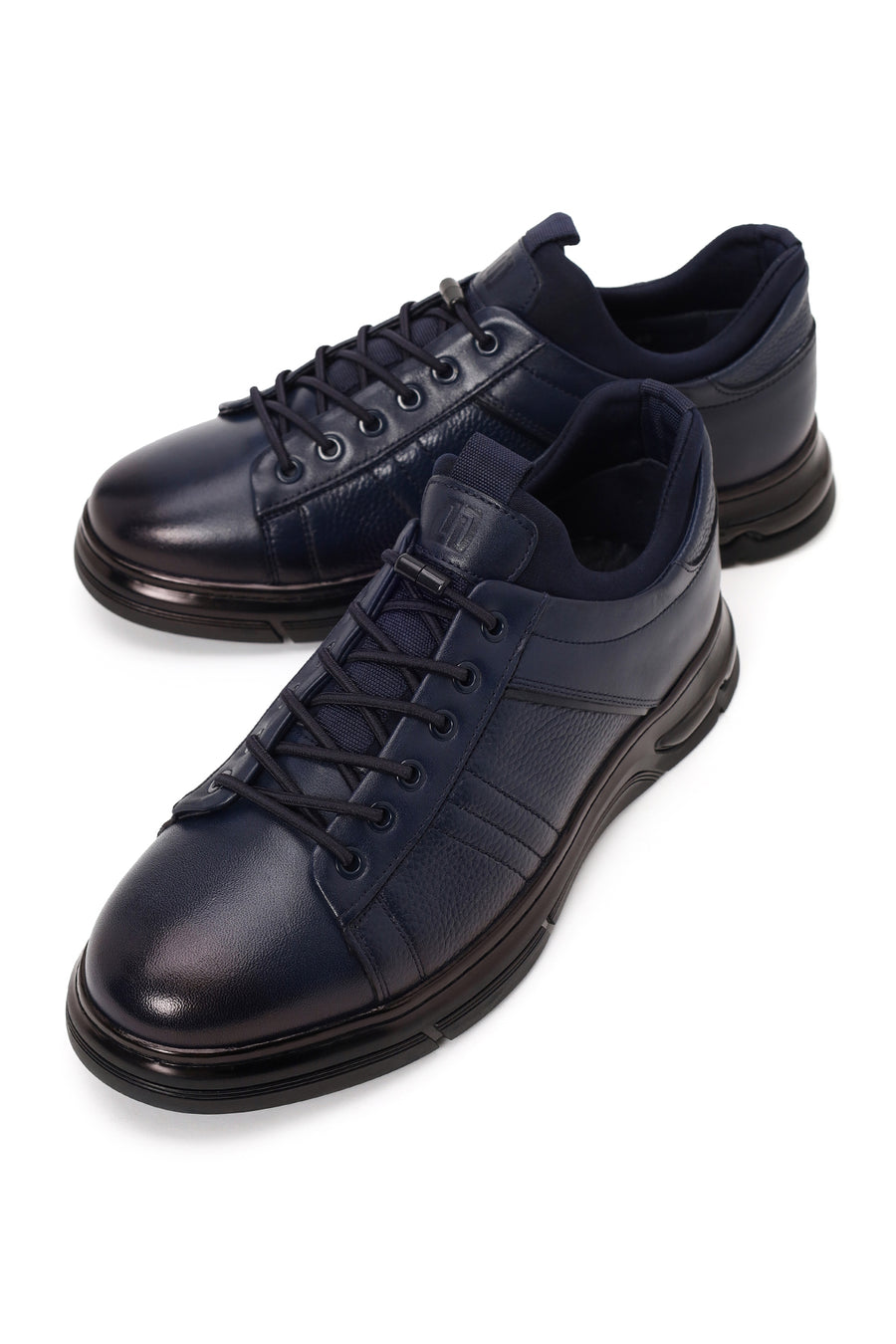 Erkek Lacivert Bağcıklı Deri Sneaker