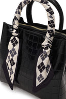 Woman Black Long-Strap Croc-Pattern Mini Shoulder Bag | Derimod