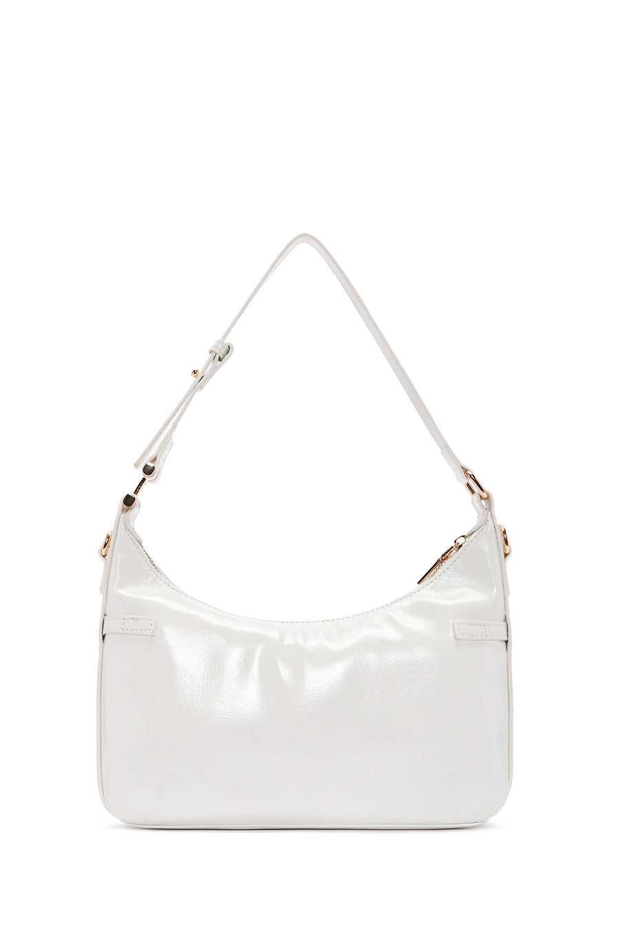 Women's White Long Strap Patent Leather Shoulder Bag