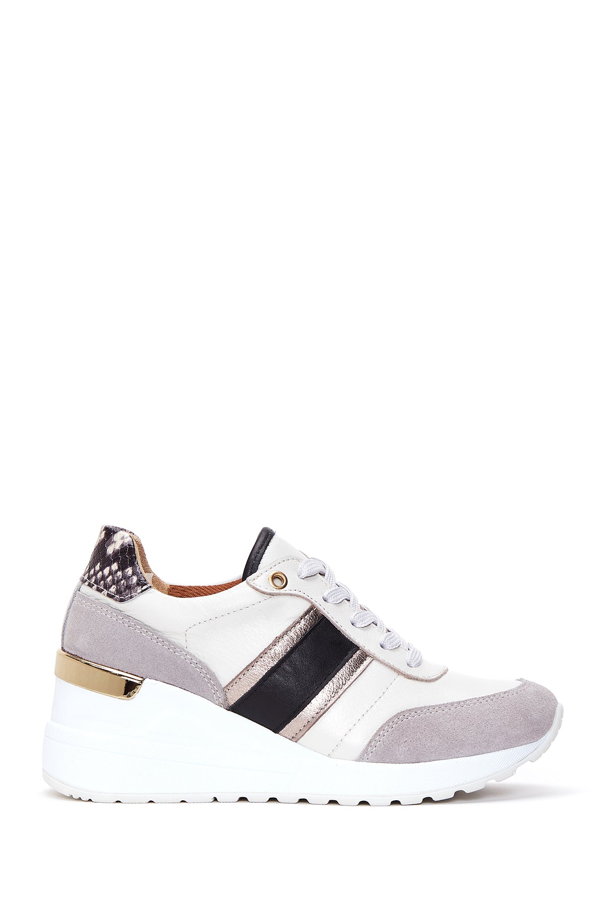 Kadın Bej Deri Dolgu Topuklu Sneaker 22WFD371414 | Derimod