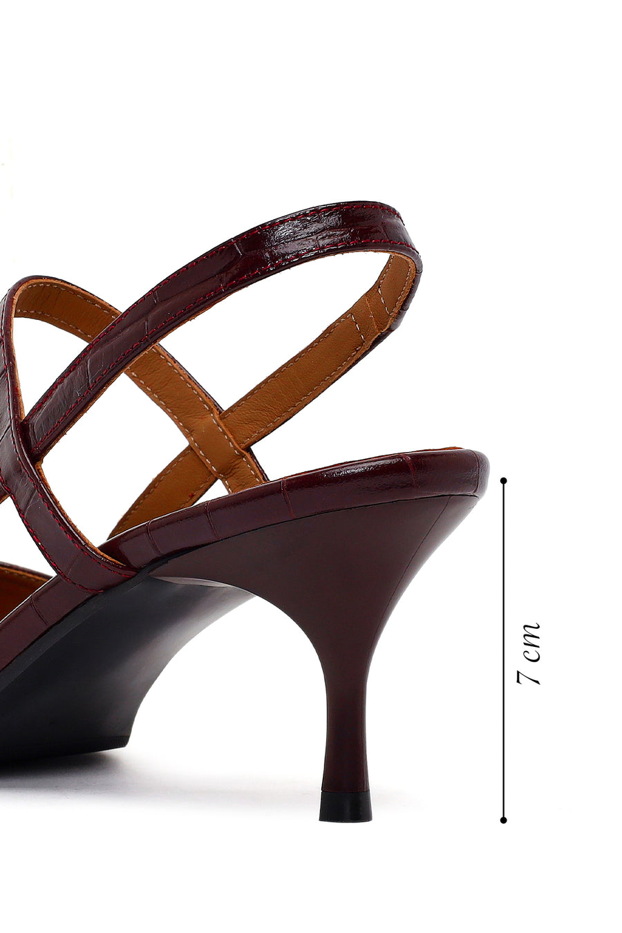 Woman Burgundy Backless Thin-Heeled Croc-Embossed Leather Shoes