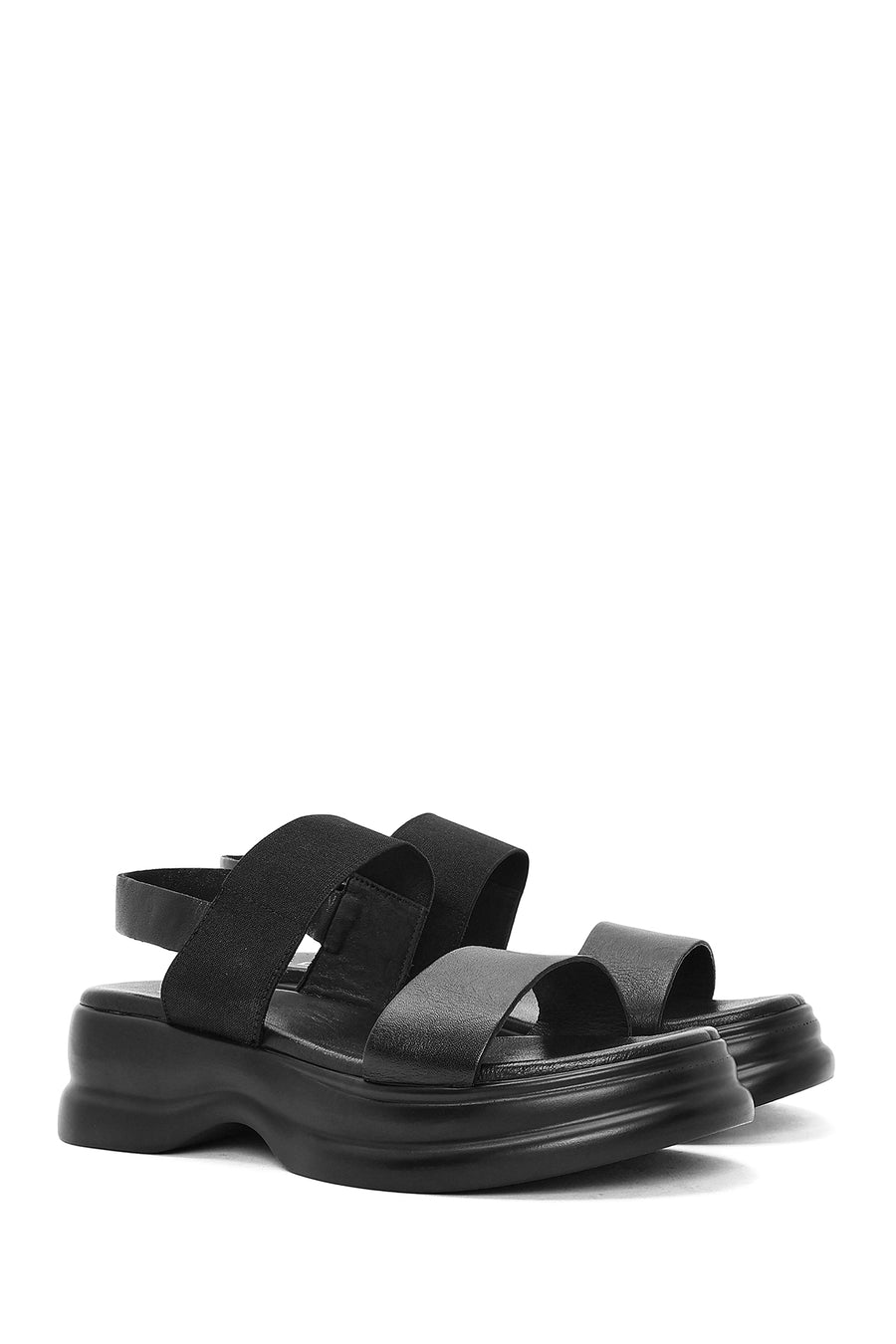Women's Black Thick-Sole Leather Sandals