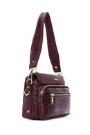 Women's Claret Red Long Strap Crocodile Crossbody Bag | Derimod