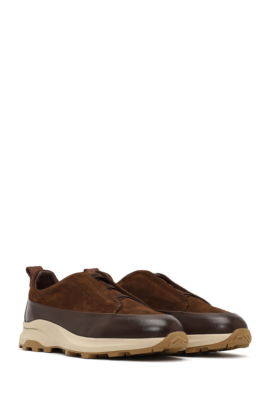 Men's Brown Thick-Soled Leather Casual Sneaker