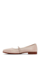 Women's Beige Strap Leather Ballerinas | Derimod