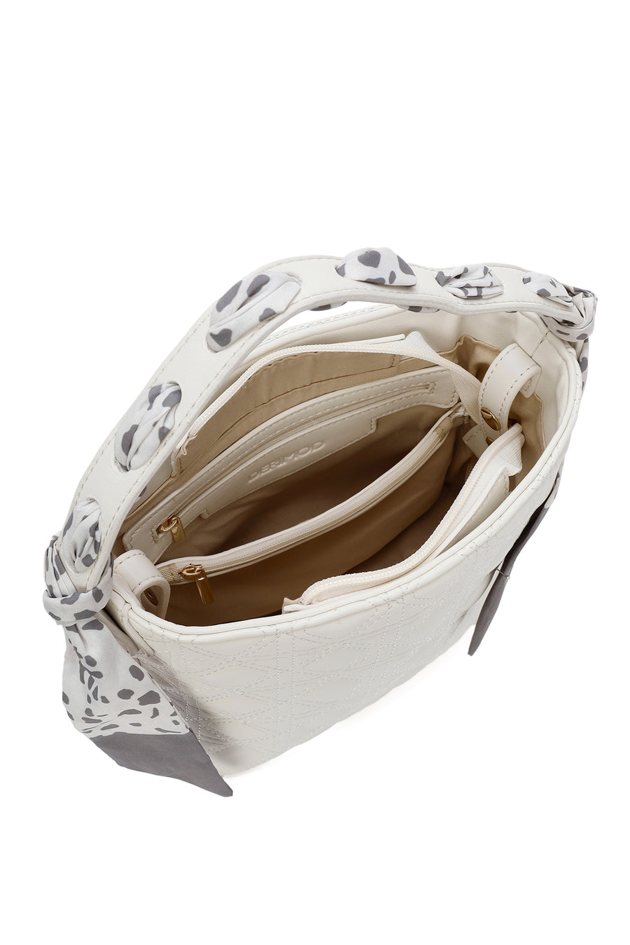 Women's Cream Long Strap Quilted Handbag with Accessory Detail