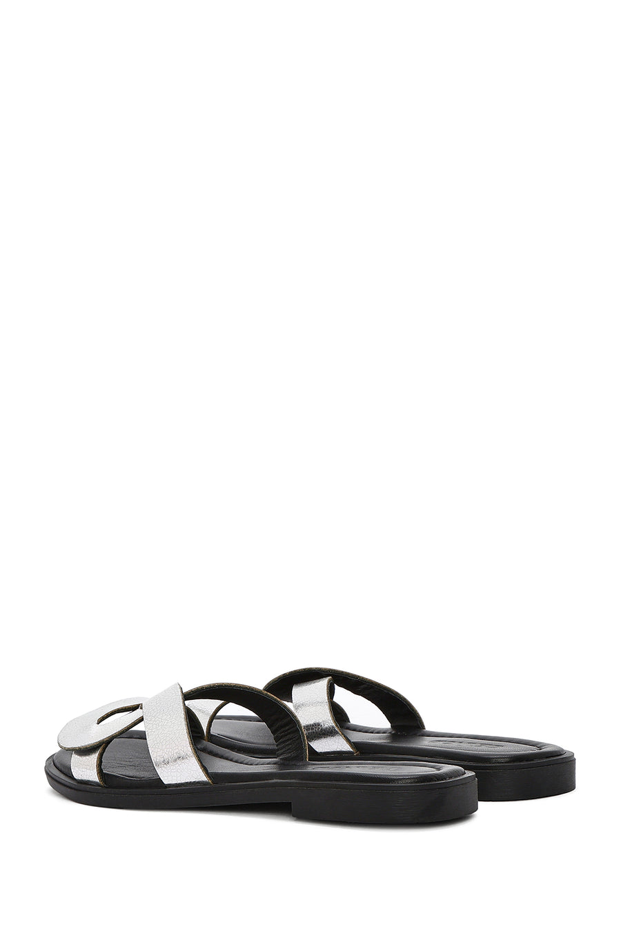 Women's Grey Metallic Leather Slippers
