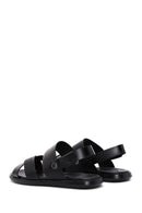 Men's Black Leather Printed Sandals | Derimod