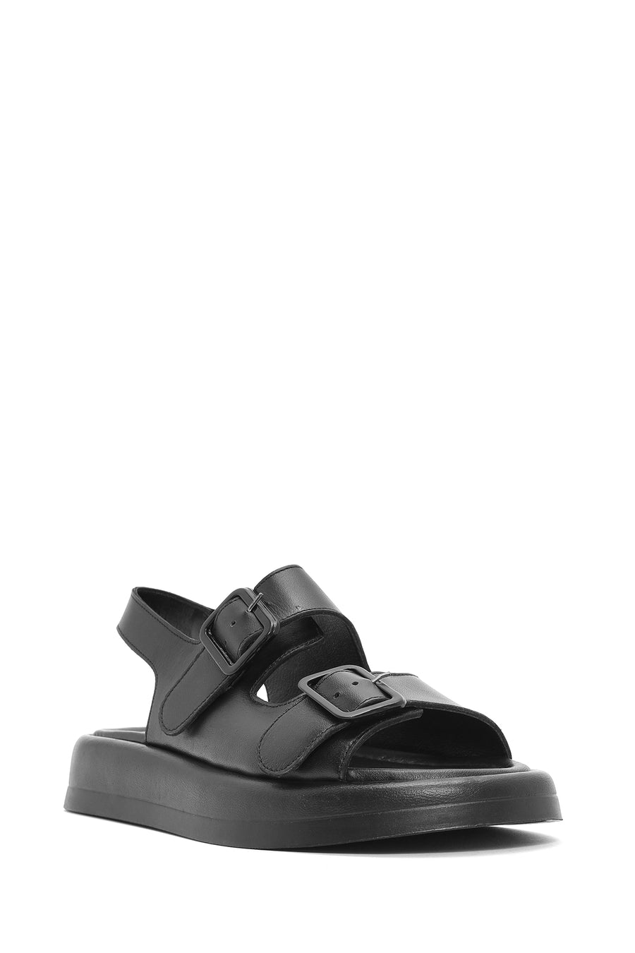 Women's Black Thick-Sole Leather Sandals