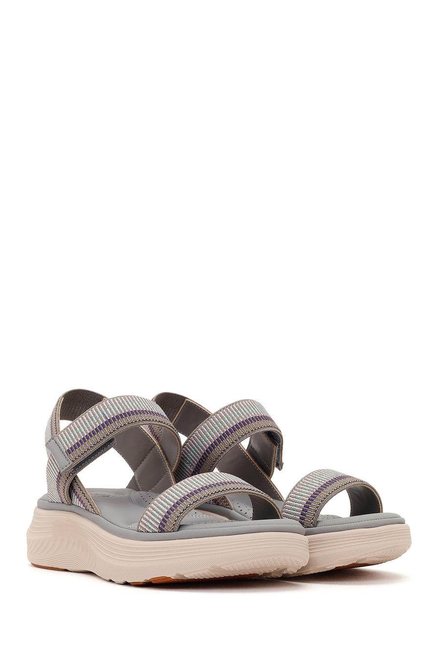 Women's Grey Strapped Thick-Soled Fabric Comfort Sandals