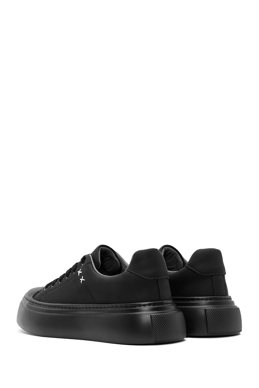 Erkek Siyah Bağcıklı Deri Sneaker