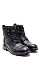 Men's Black Leather Zippered Boots | Derimod