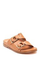 Women's Tan Double Buckle Slippers | Derimod