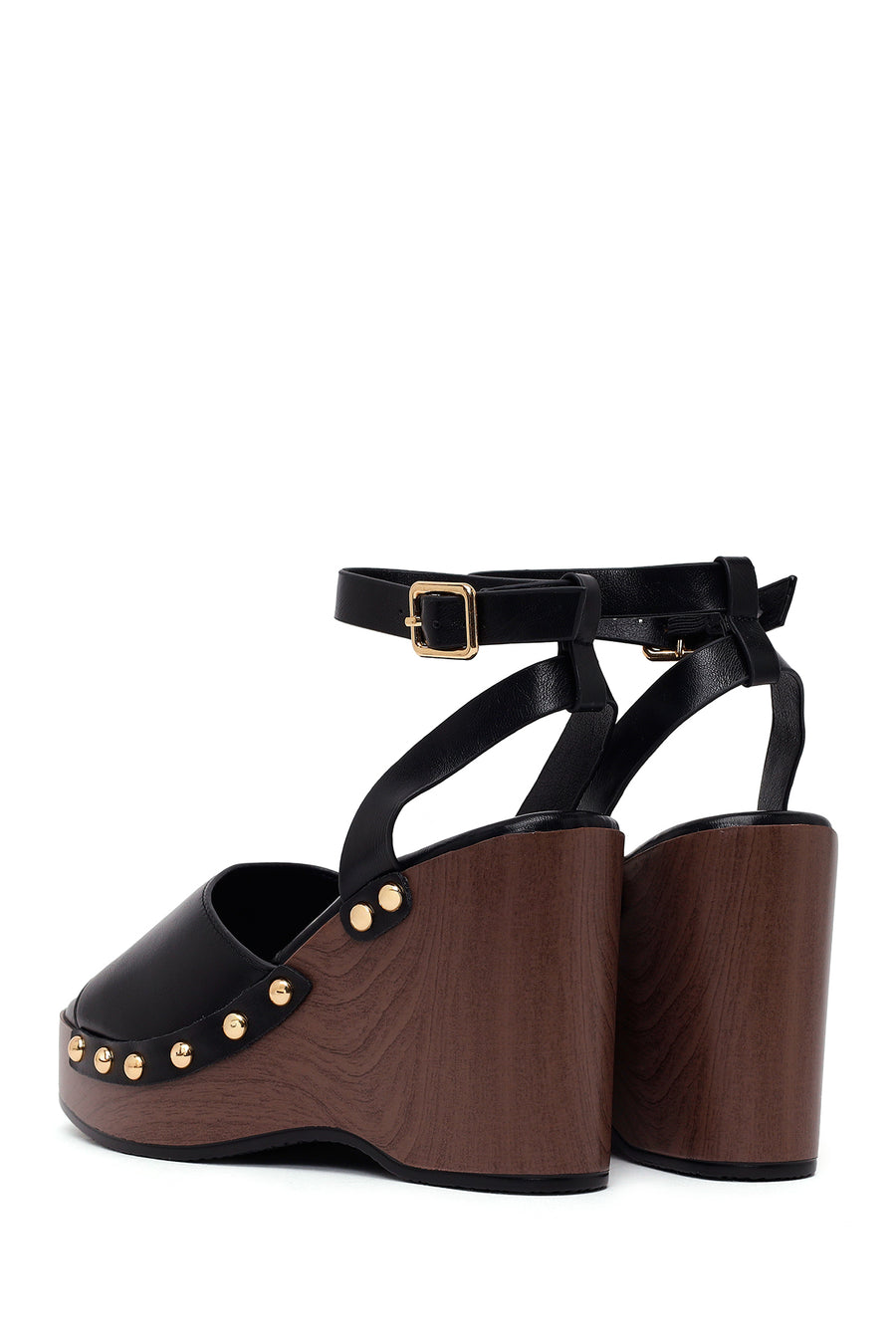 Woman Black Ankle-Buckle Wedge Sandal