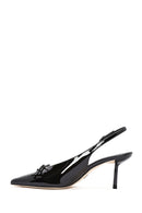 Women's Black Open Back Thin Heel Patent Leather Shoes | Derimod