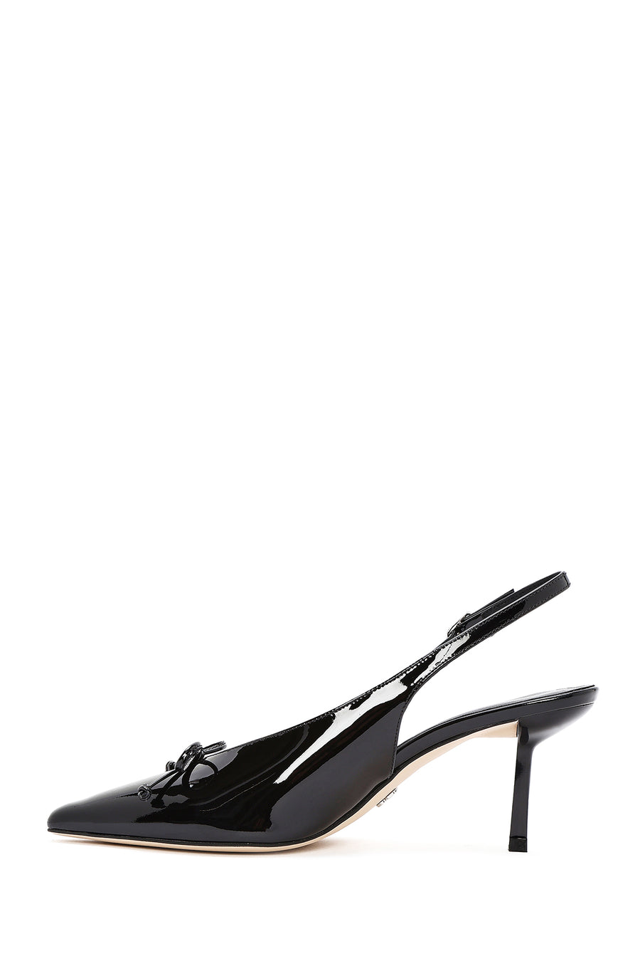 Women's Black Open Back Thin Heel Patent Leather Shoes