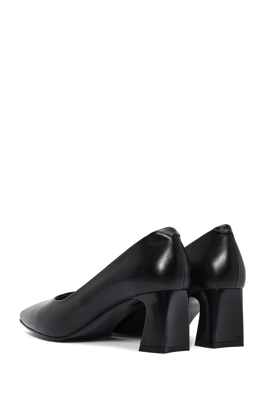 Women's Black Thick Low Heel Leather Stiletto