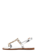 Women's Silver Ankle Strap Stone Sandals | Derimod