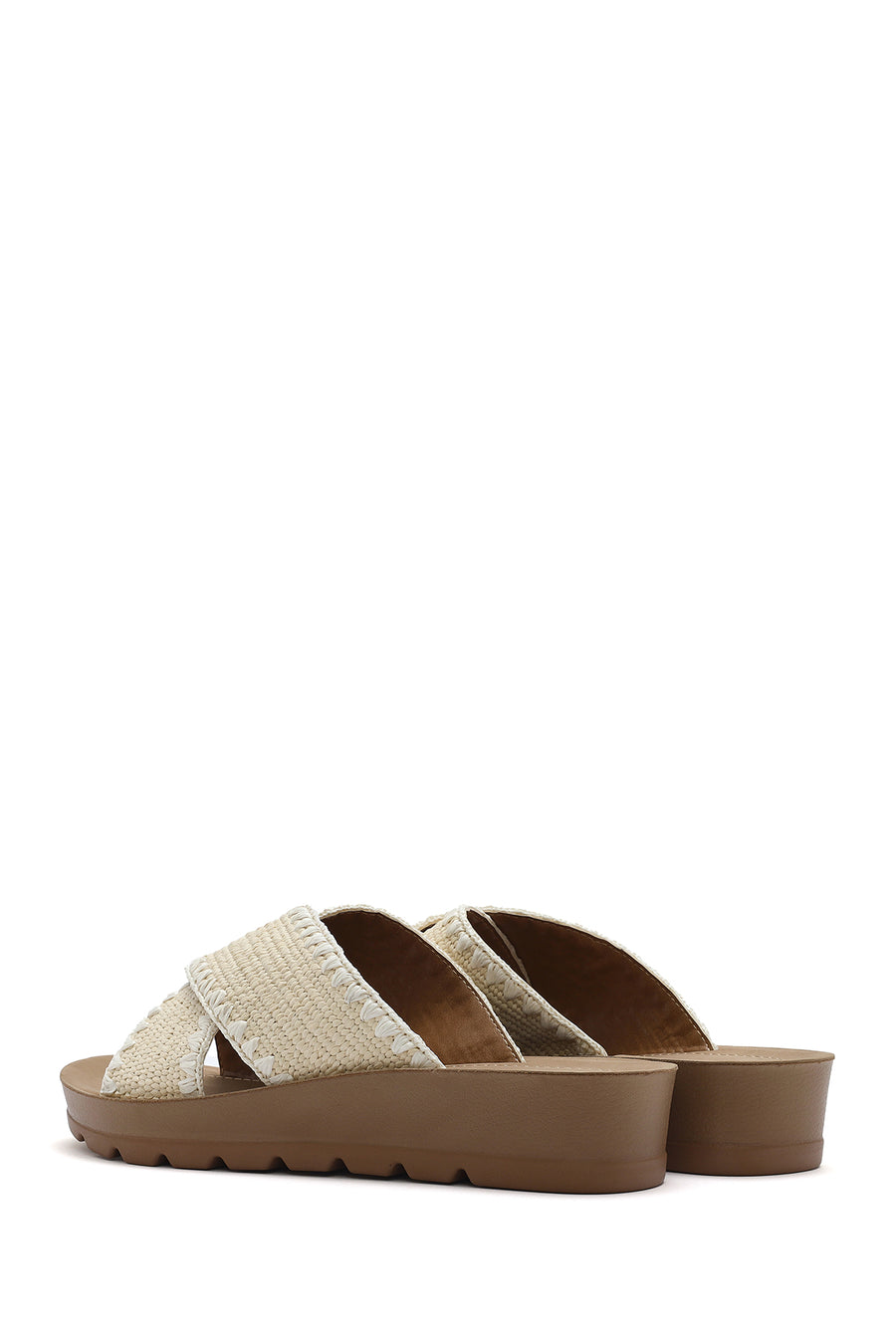 Women's Beige Thick Soled Straw Slippers