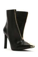 Women's Black Zippered Thin Heeled Leather Boots | Derimod