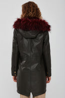 Celine Women's Green Hooded Fur Parka | Derimod