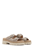 Women's Mink Double Buckle Thick Soled Suede Slippers | Derimod