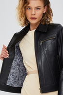 Hera Women's Black Short Leather Jacket | Derimod