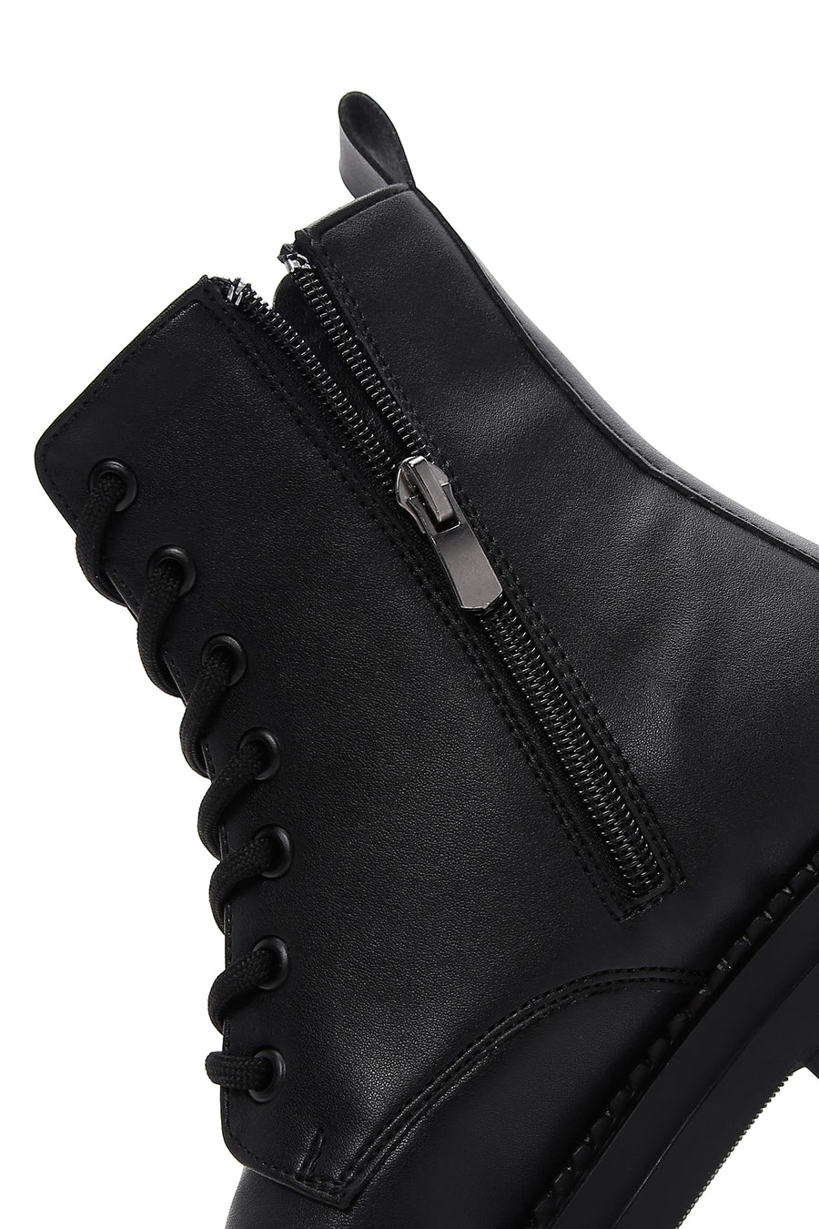 Women's Black Lace-Up Zipper Detailed Combat Boots