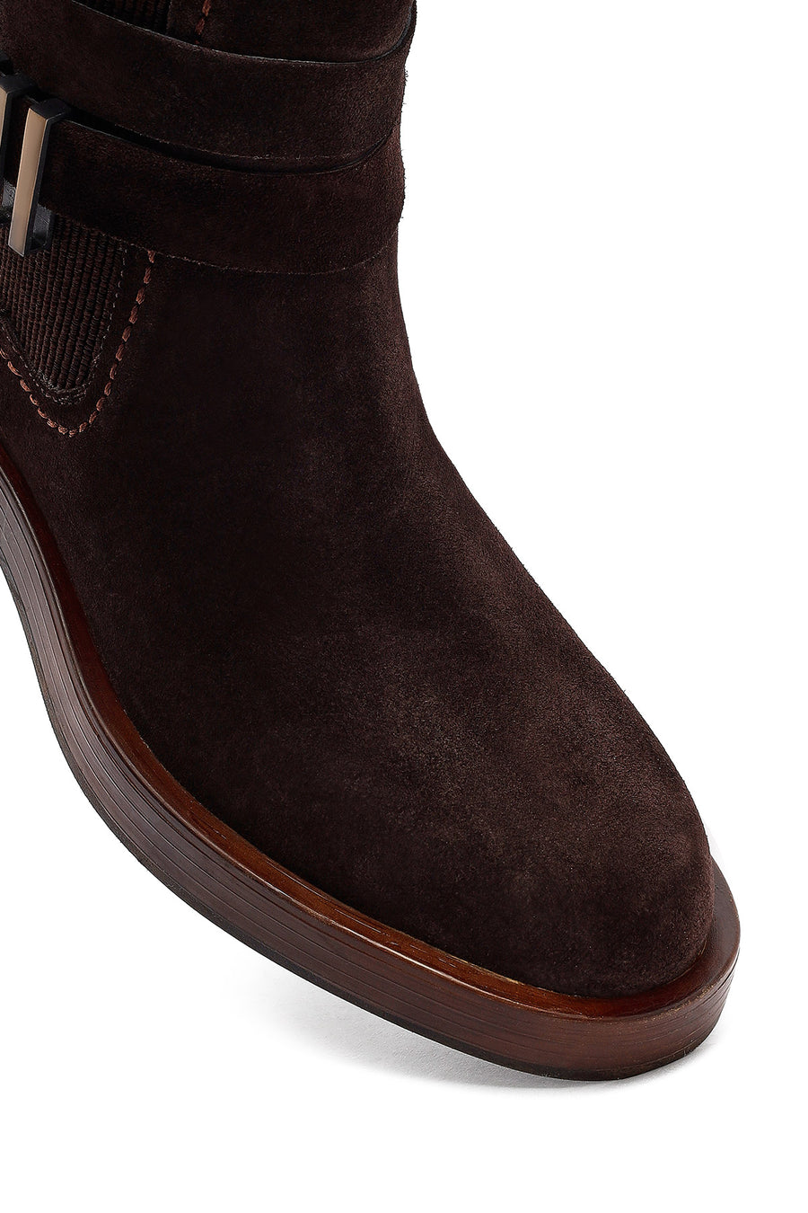Woman Brown Zippered Suede Leather Boat