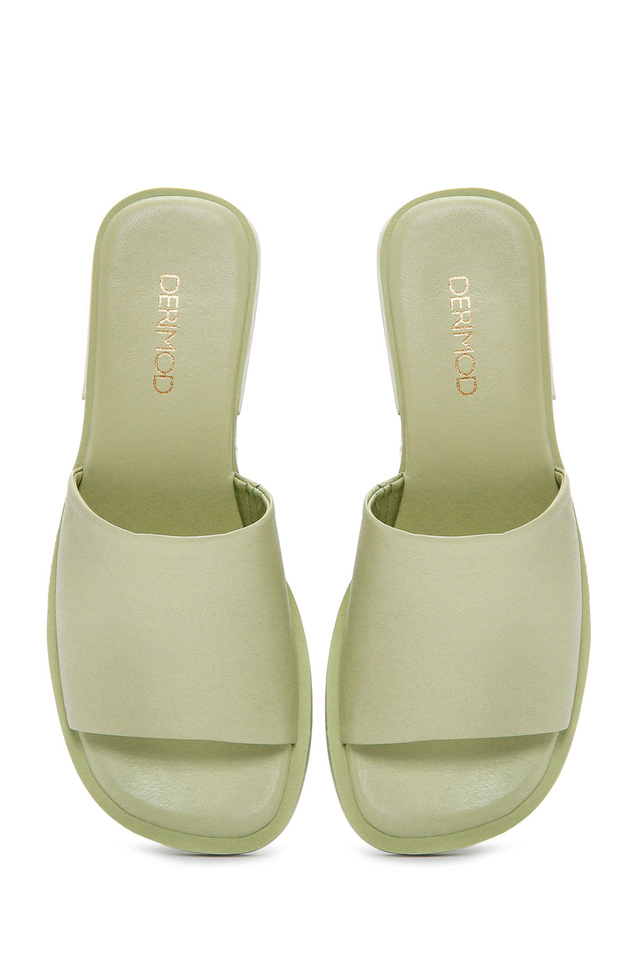 Women's Green Leather Slippers
