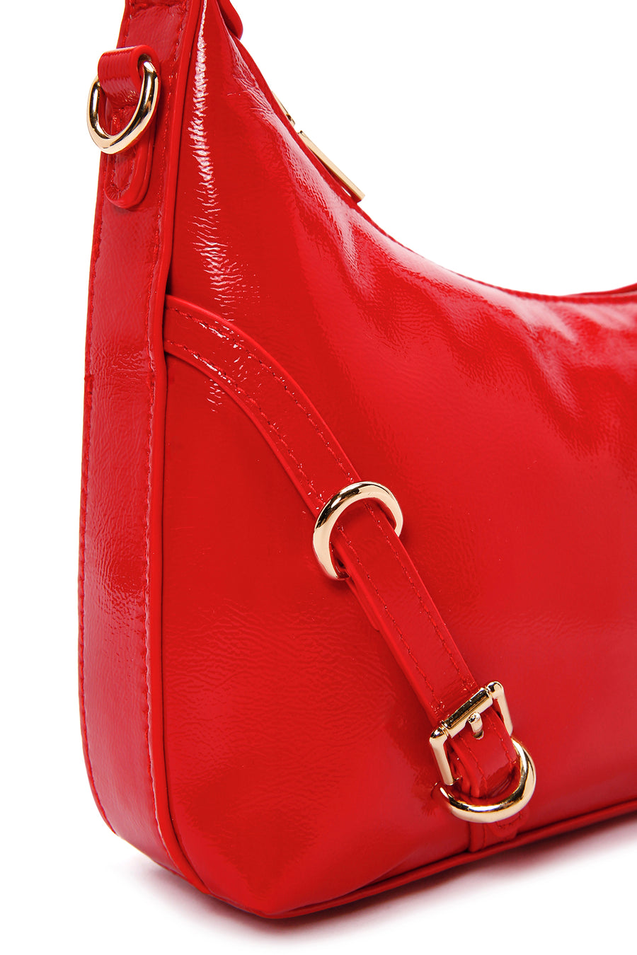 Women's Red Long Strap Patent Leather Shoulder Bag