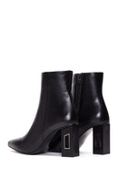 Women's Black Zippered Thick Heeled Leather Boots | Derimod