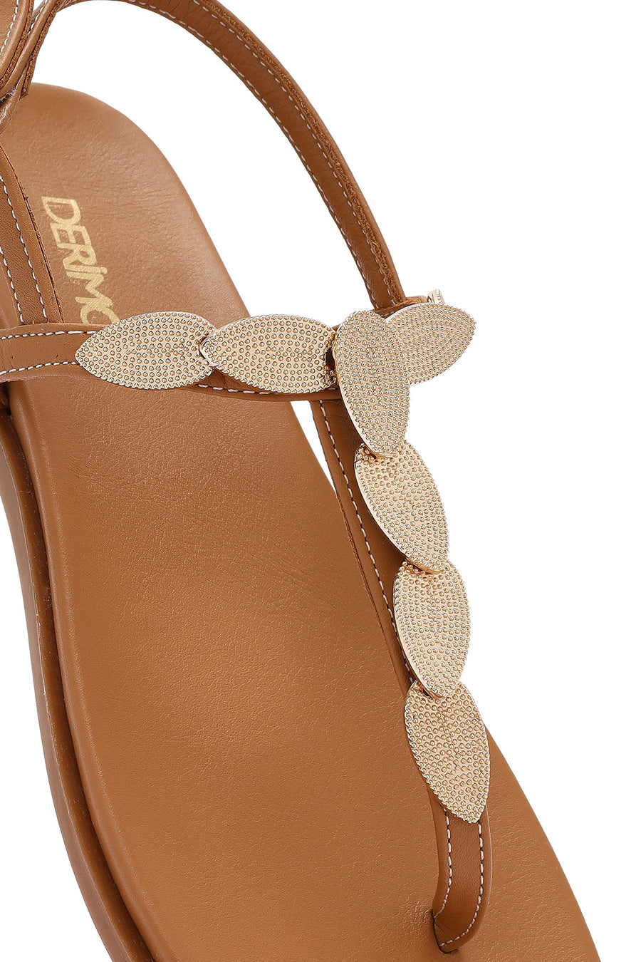 Women's Tan Back Tie Flip Flop Leather Sandals
