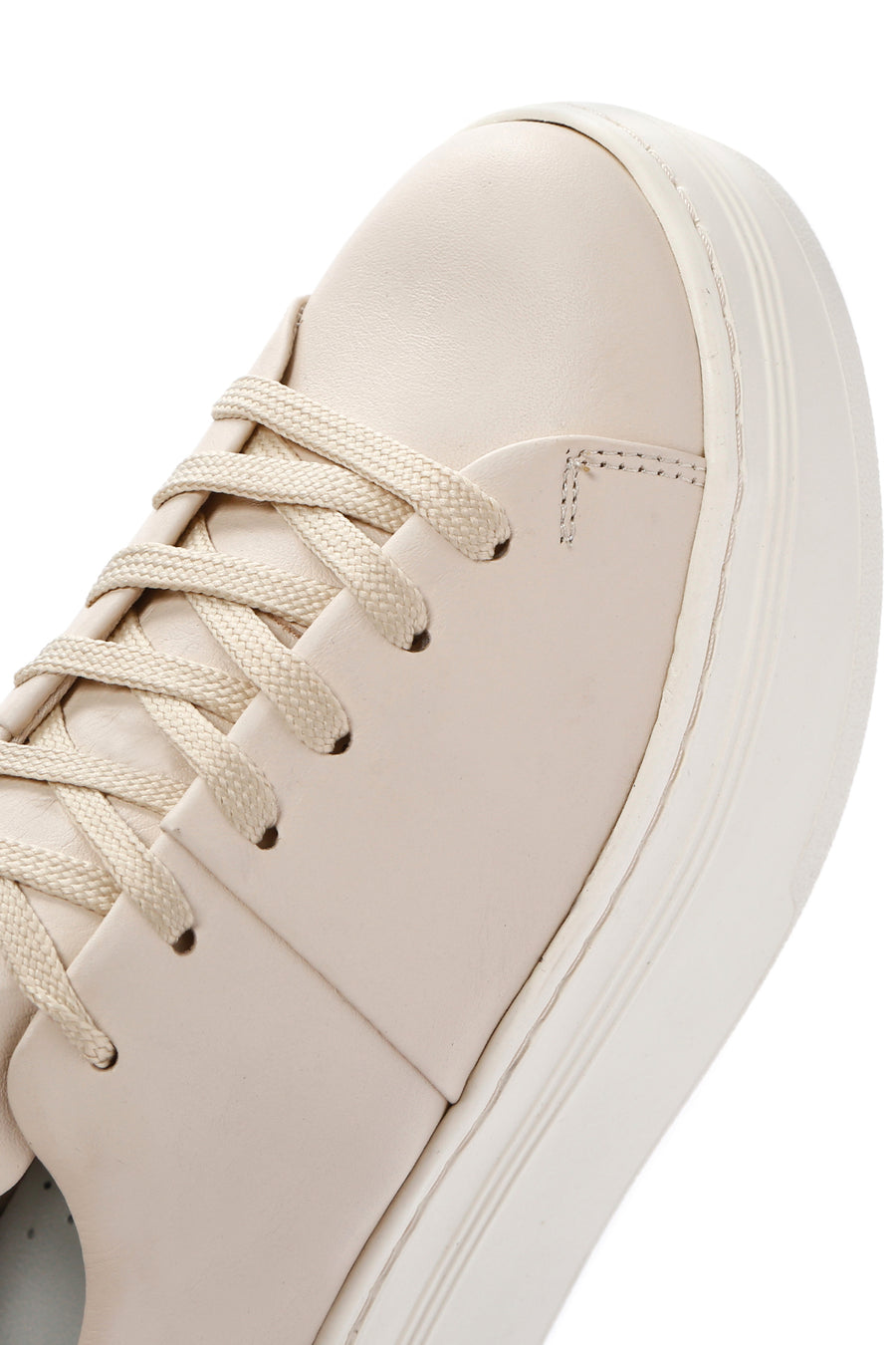 Kadın Bej Kalın Tabanlı Bağcıklı Deri Sneaker
